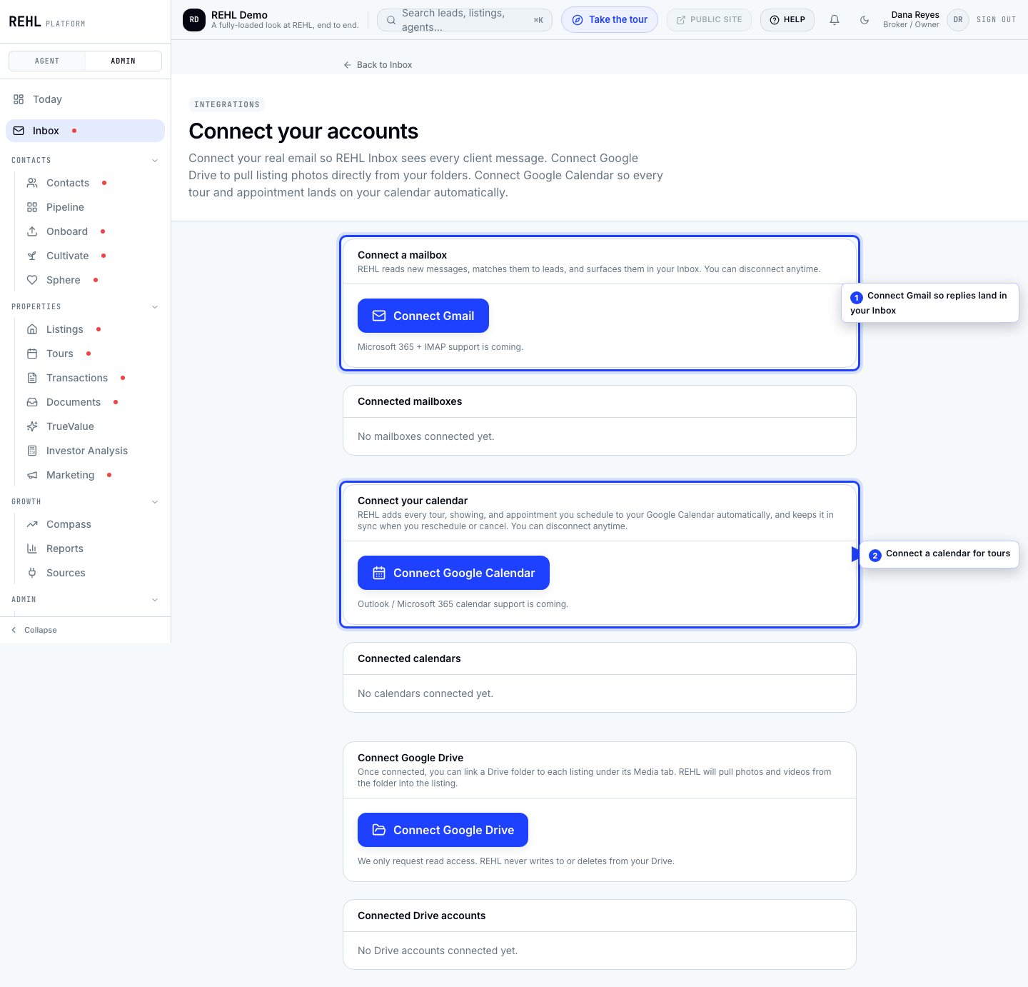 Connecting a mailbox from Inbox settings.